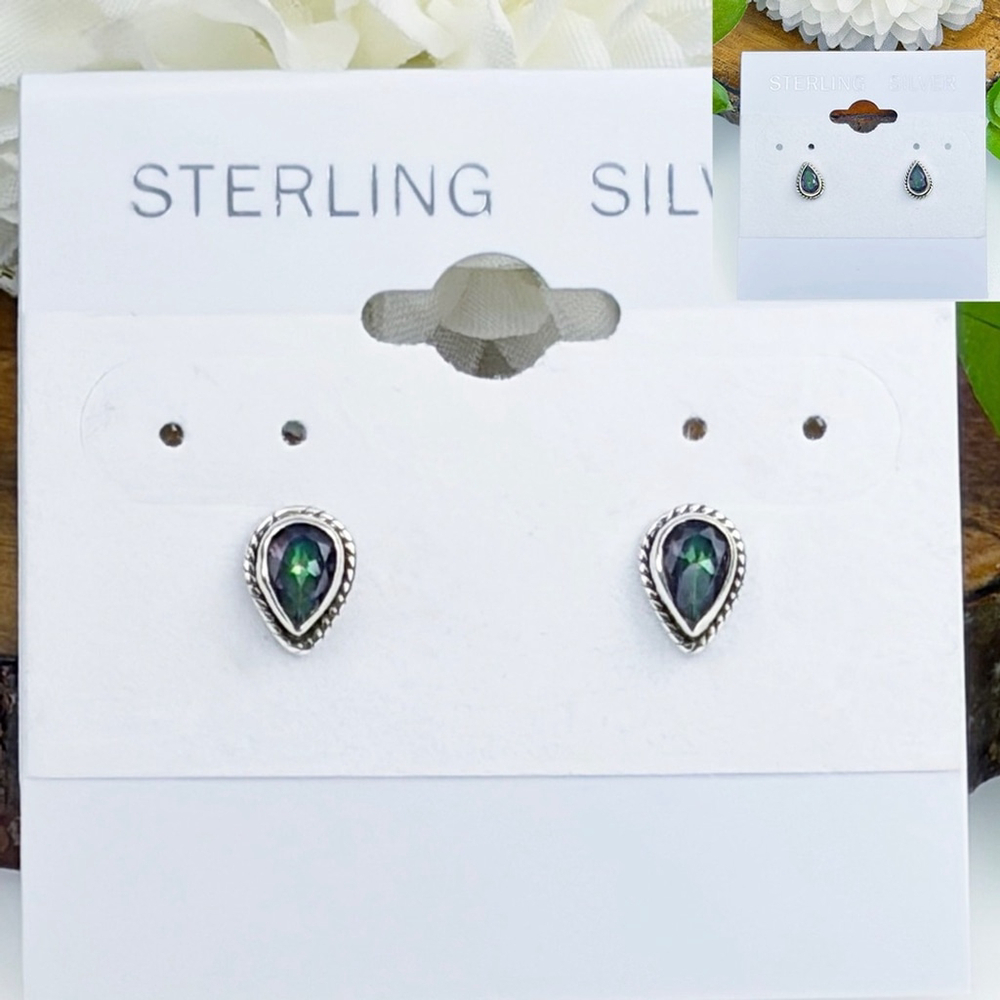 Mystic Topaz Earrings Pure Sterling Silver 925 Green Purple Gemstone Stud Post - Picture 2 of 12